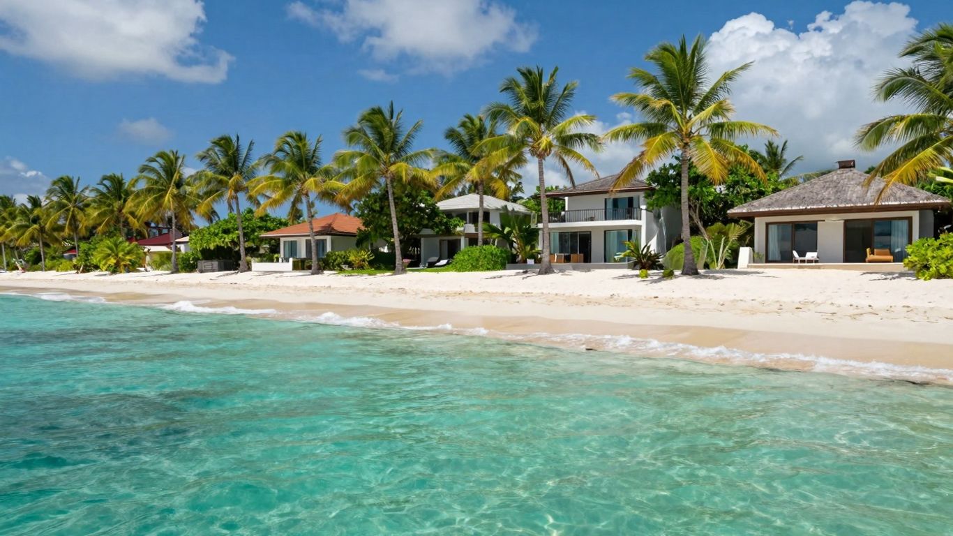 Luxury villas on a tropical Sumba beach.